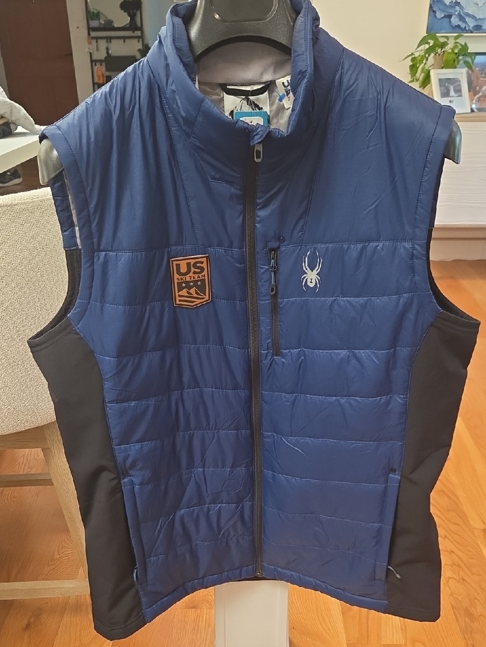 Spyder Mens Navy Blue Quilted Down/Fleece Vest with US Ski Team Patch (XL)(NWT)